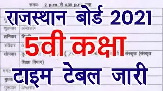 Rbse Board Class 5th time table 2021 | Rajasthan Board 5th Class Board Exam Time Table 2021 Diet