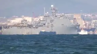 USS Carter Hall (LSD-50) large American landing ship in the port of Thessaloniki