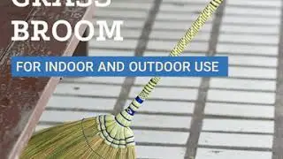 Thai Natural Grass Broom Bamboo Stick Handle