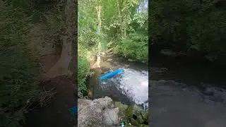 Kayaking down Buchanan MI Waterfall. Made it!! 🤠🙈🛁