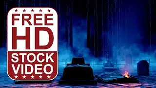 Free Stock Videos &ndash; Halloween scary scene with gravestones fires burning dust particles forest 3D an