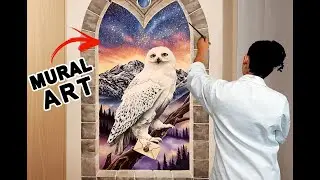 Mural painting White Owl with landscape