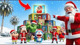 Shinchan Doraemon Franklin Opening Santa Claus 🎅 Christmas Containers 🎁 in GTA 5 in Telugu #gta5