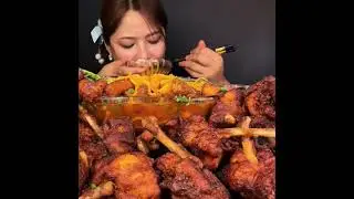 ASMR 🌶️CHICKEN LEG FRY, THUPKA,BASMATI RICE EATING SHOW #shorts #mukbanginternational