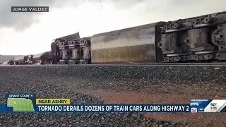 Tornado derails dozens of train cars along Highway 2 near Ashby