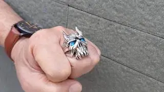 Sterling Silver Bison Horn Skull Devil Ring