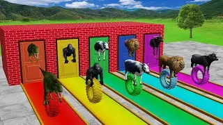 Cow Gorilla T-Rex lion Guess The Right Door Tire Game ... #animals