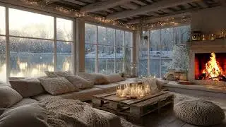 Soothing Piano ❄️ Cozy Winter Lake Atmosphere with Fireplace for Studying