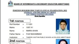 Top 3 Positions Holders Class 12 Bise Abbbotabad 2022 | 12th Class Results 2022