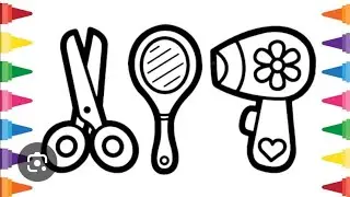 How to draw a hair dryer, mirror and hair comb for kids