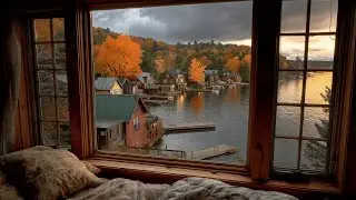 Autumn Evening by the Lakeside 🌧️ Cozy Cabin Window View for Sleep, Study & Relax