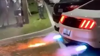 Ford Mustang fire exhaust burning grass with flames 🔥