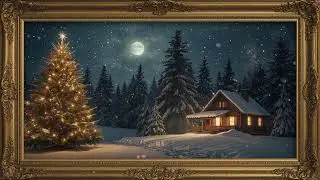 Vintage Winter Village Snowfall Frame TV Art 4K | Gold Framed Cozy TV Screensaver with Music