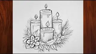 How to draw christmas candles🕯| candle drawing | Christmas candle drawing | mombatti drawing