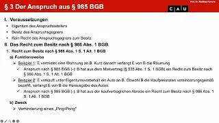Examenskurs Mobiliarsachenrecht – Folge 02 (Anspruch nach § 985 BGB; Besitz und Besitzschutz)