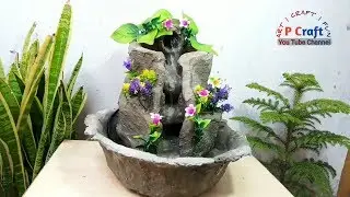 How to make amazing cemented water fall fountain water fountain | diy | p craft