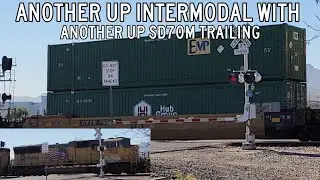 UP 7773 Intermodal Train With SD70M Trailing, Joiner Road Railroad Crossing, Marana, AZ