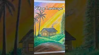 Easy drawing of village landscape #shorts #viral #trending #oilpasteldrawing #villagelife #landscape