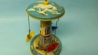VINTAGE UNIQUE ART SAIL WAY MECHANICAL WINDUP NAUTICAL TIN TOY & BOX