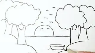 Simple Landscape Drawing 🏡⛰️ | Vẽ Phong Cảnh Đơn Giản Cho Bé | Easy Nature Art #drawing #hocve #art