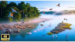 Relaxing Walk in the Amazon Misty Riverbank with Giant Otters  ASMR No Music