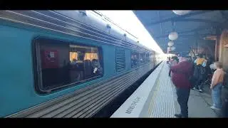 Sydney to Canberra Xplorer train arriving at and leaving Goulburn railway station