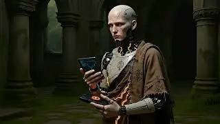 A Cybernetic Monk Walks Through the Dying Storm