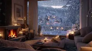 Cozy Winter Cabin Night Piano | Snowstorm Outside, Fireplace Inside