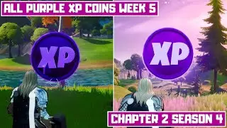 All 2 Purple XP Coins Locations Week 5! - Purple Power Punch Card Fortnite Chapter 2 Season 4