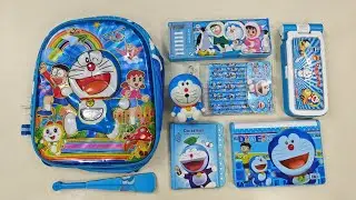 ultimate unboxing doraemon stationery collection, doraemon pencil box, pencil sharpener, school bag