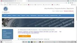 Presidency University Ph D Admission 2021