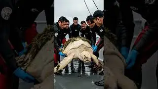Divers work together to save giant turtle ❤️ #teamwork #save