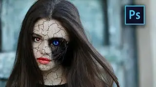 Broken skull face effect with robot cheek in photoshop