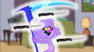 Jinx (The Ghost and Molly McGee) hace malabares con los cuchillos/castigada