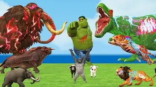 5 Mammoth Elephant Zombie Wolf vs Zombie Tiger | 10 Giant Lion Dinosaur Attack Cow Saved By Mammoth