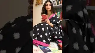 Mouni Roy Perfectly Poses with Books in a Stunning Black Saree #saree #polkadot #fashion