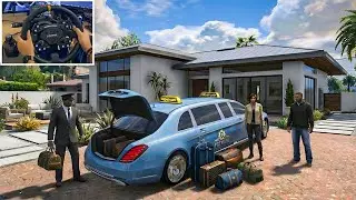GTA V - Realistic Taxi driving Job in Mercedes-Benz Maybach S-Class S680 | Steering Wheel Gameplay