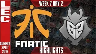 FNC vs G2 Highlights | LEC Summer 2019 Week 7 Day 2 | Fnatic vs G2 Esports
