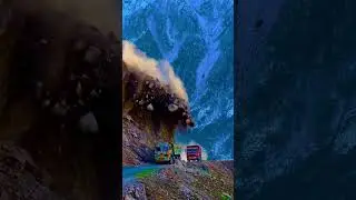Massive Landslide Buries Mountain Road with Trucks  Terrifying Natural Disaster Caught on Camera