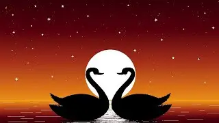 MS Paint Scenery Drawing | Two Swans Love Art with Moon | Easy Sunset Drawing | Ms paint drawing 