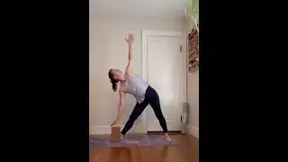Triangle Pose with a block #trianglepose #trikonasana #yogaprogress