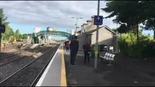 Dublin train approaches Tullamore railway station County Offaly Ireland
