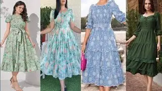 Modest Outfits Summer Frock Dresses Design Ideas for Ladies 2024/Printed Knee Length Dresses Design