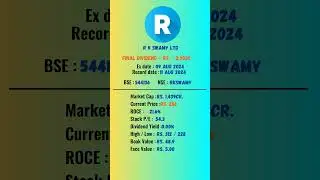 r k swamy ltd share latest news | Ex-Date: 11-08-2024 | #dividend #stockmarket #shots #dividendstock