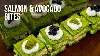 Spinach Snack Cakes with Salmon, Avocado & Cream Cheese | Easy Festive Appetizer