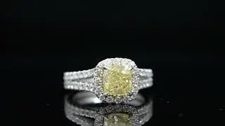 Cushion Cut Fancy Yellow Halo Split Shank Diamond Ring -1971