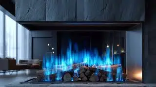 Luxury Blue Flame 🔥 Fireplace 🔥 Modern Calm Piano & Fire Crackling | Deep Relaxation