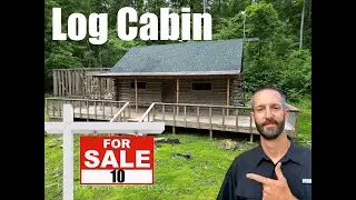 Log cabin for sale in the Ozark Mountains of Arkansas. 10 acres with a creek  in the yard.