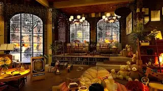 Cozy Living Room In Winter Atmosphere With Blizzard Sounds And Wind - Relaxing Crackling Fireplace