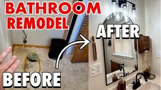 THRIFTED DECOR + EXTREME DIY BATHROOM MAKEOVER on a Budget! | Paint, New Door, Floors & More